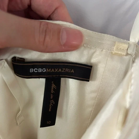 BCBGMaxAzria Strapless Leather Rosette Cocktail Party Dress, EC, Bone, Size 10 - Picture 5 of 9